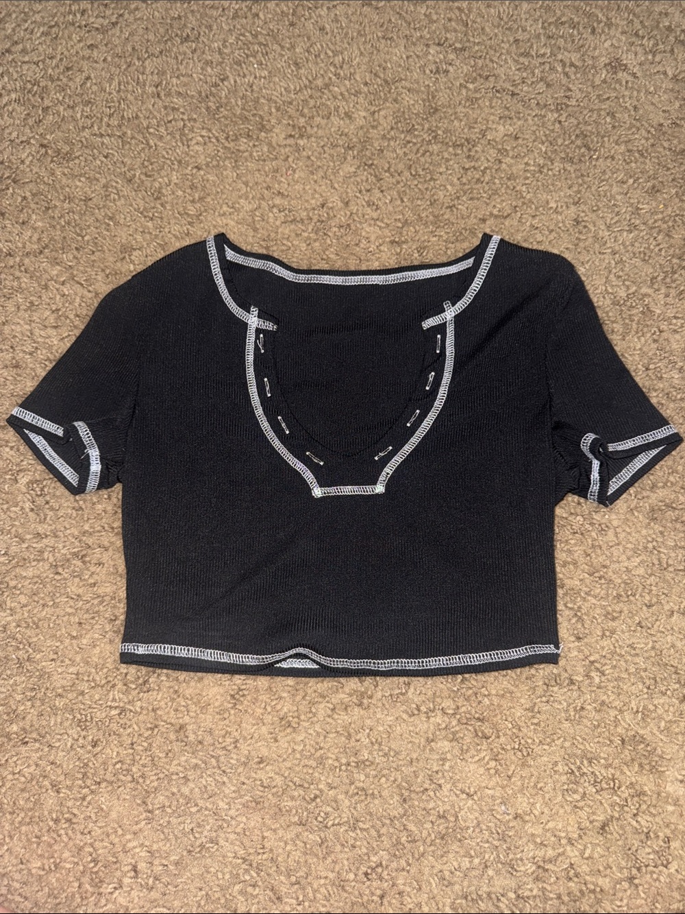 SHEIN Black Crop Top with White Contrast Trim